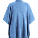 light blue cashmere poncho with turtle neck collar