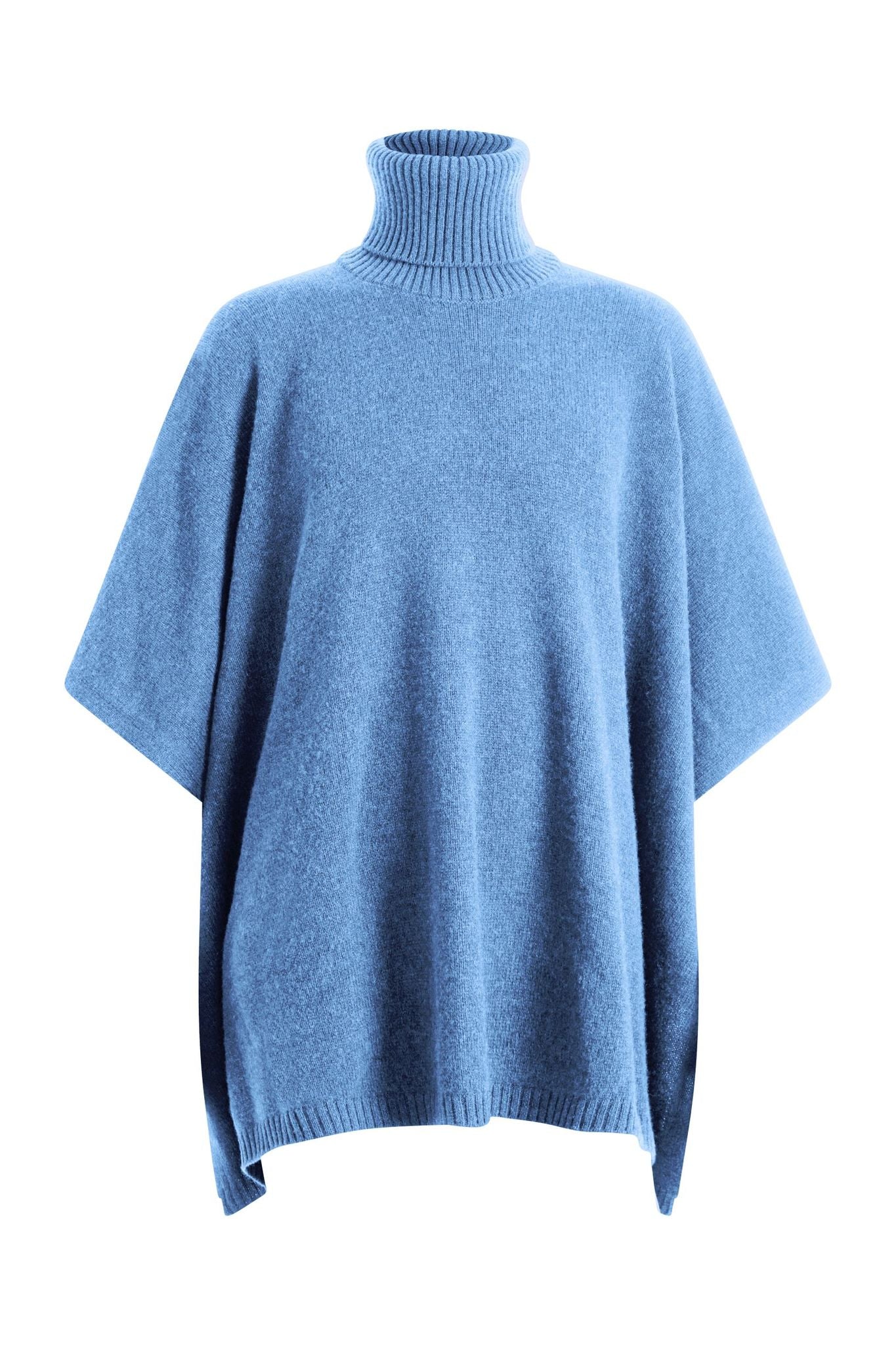 light blue cashmere poncho with turtle neck collar