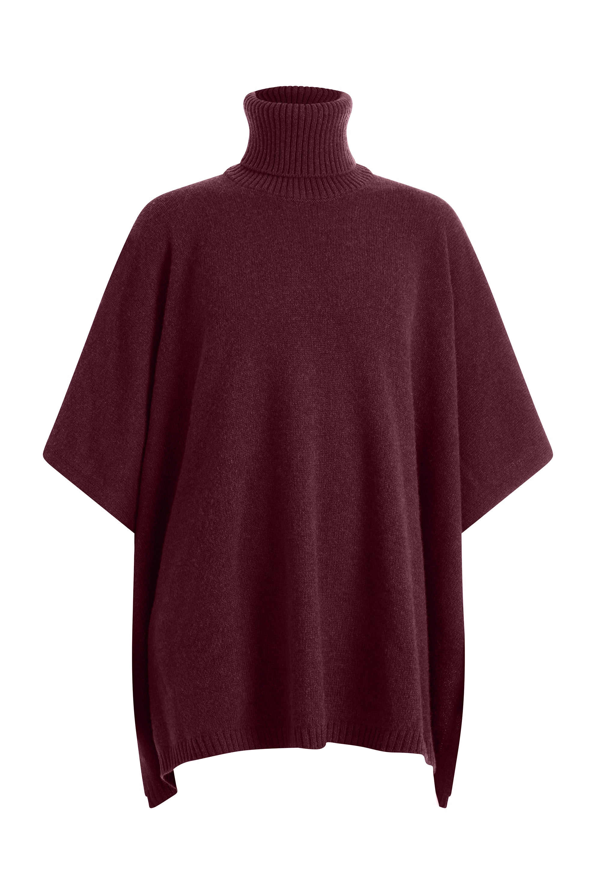 bourdeaux cashmere poncho with turtle neck.