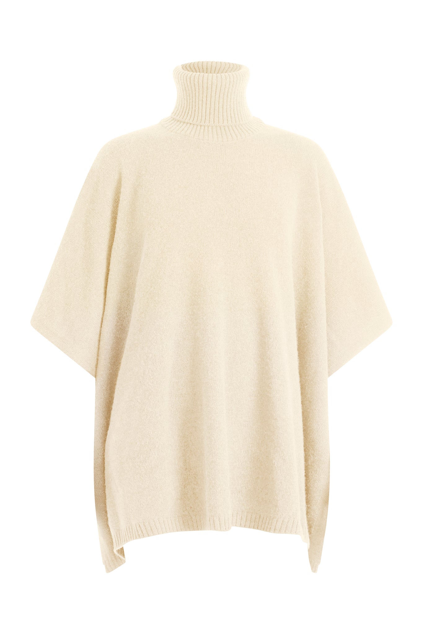 White cashmere poncho with turtle neck collar