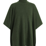 Dark green  cashmere poncho with turtle neck collar