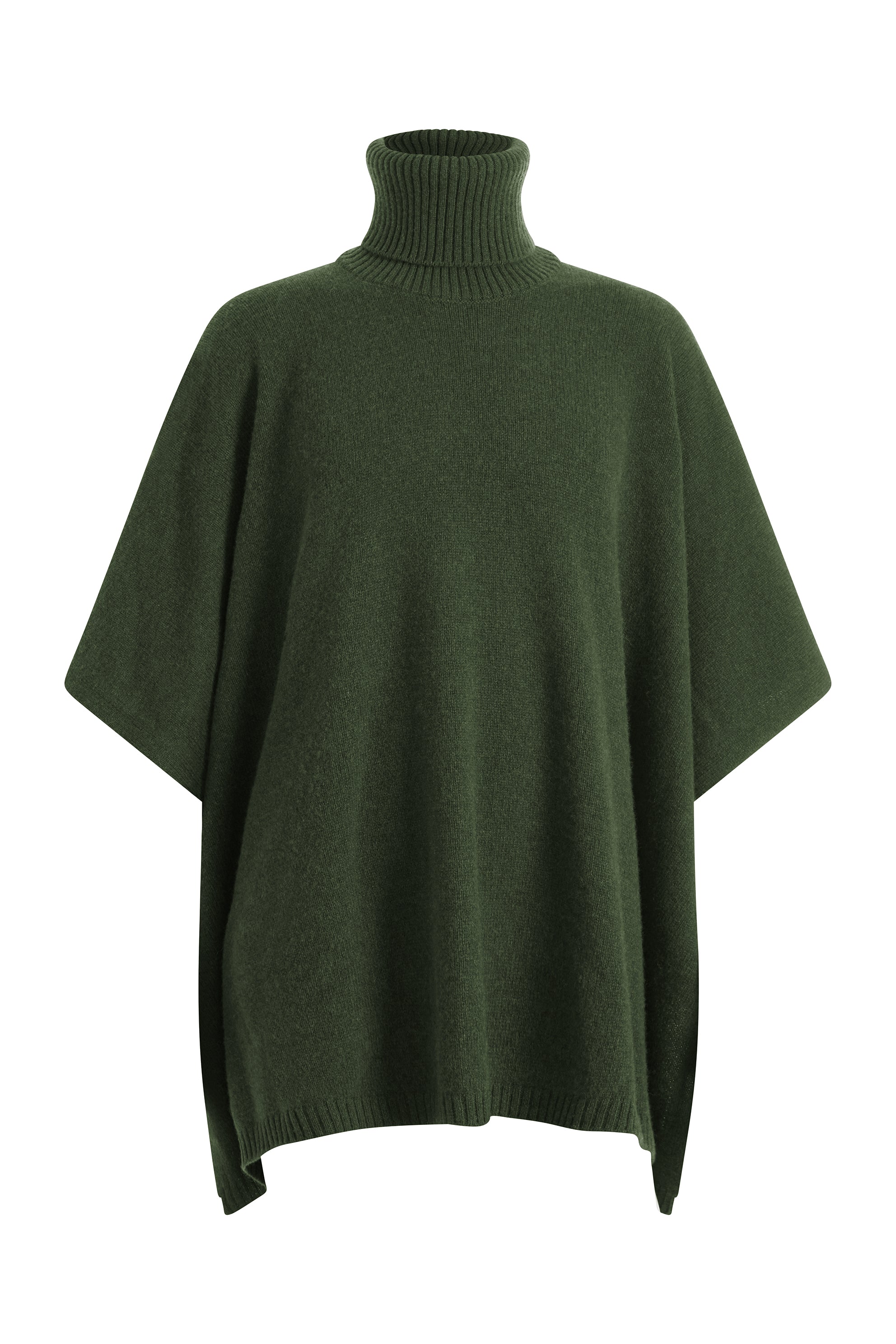 Dark green  cashmere poncho with turtle neck collar