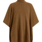 Brown cashmere poncho with turtle neck collar