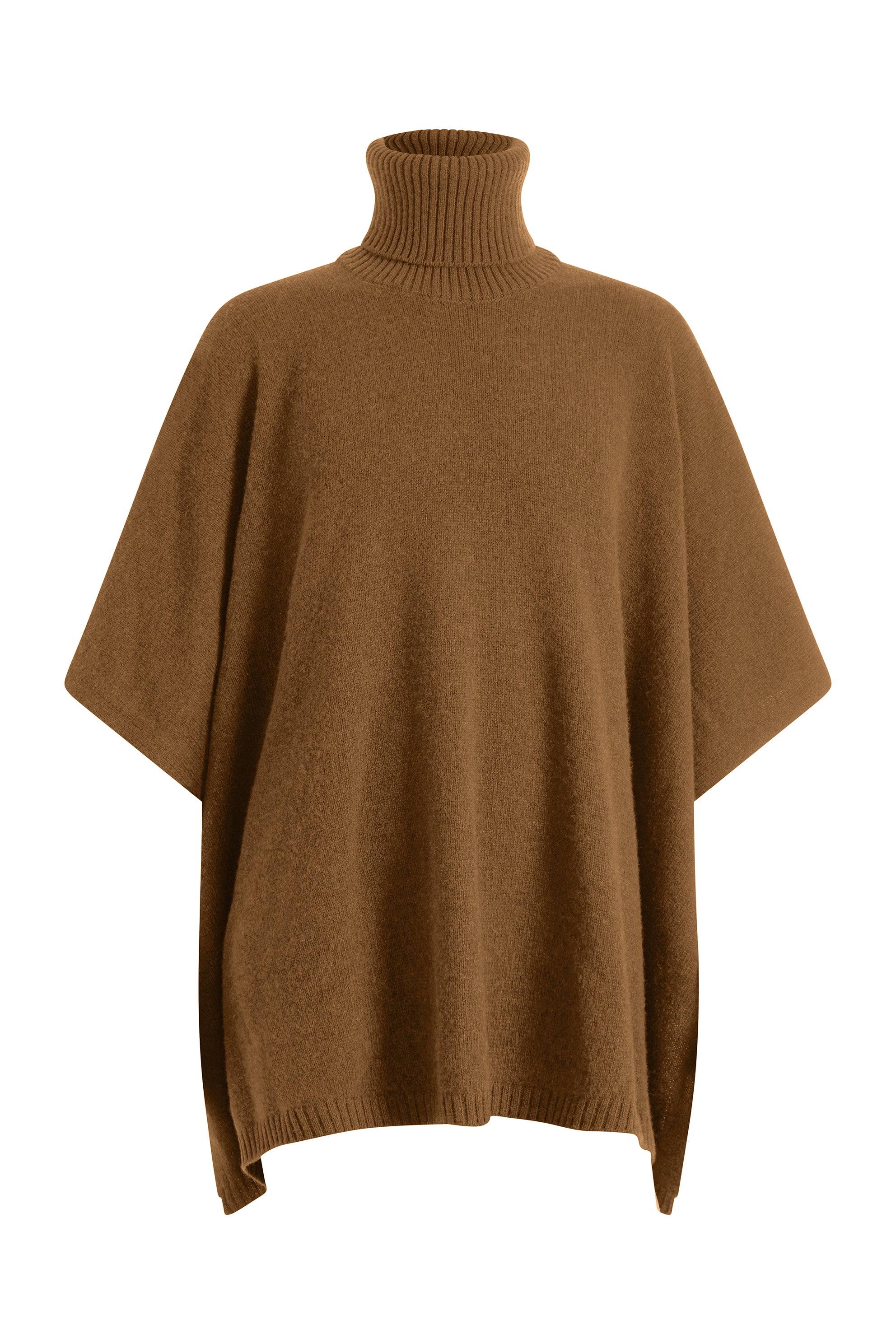 Brown cashmere poncho with turtle neck collar