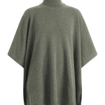 Grey Green cashmere poncho with turtle neck collar