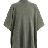 Grey Green cashmere poncho with turtle neck collar