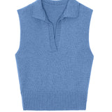 light blue Sleeveless cashmere top with polo collar