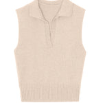 powder pink sleeveless cashmere top with polo collar