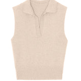 powder pink sleeveless cashmere top with polo collar