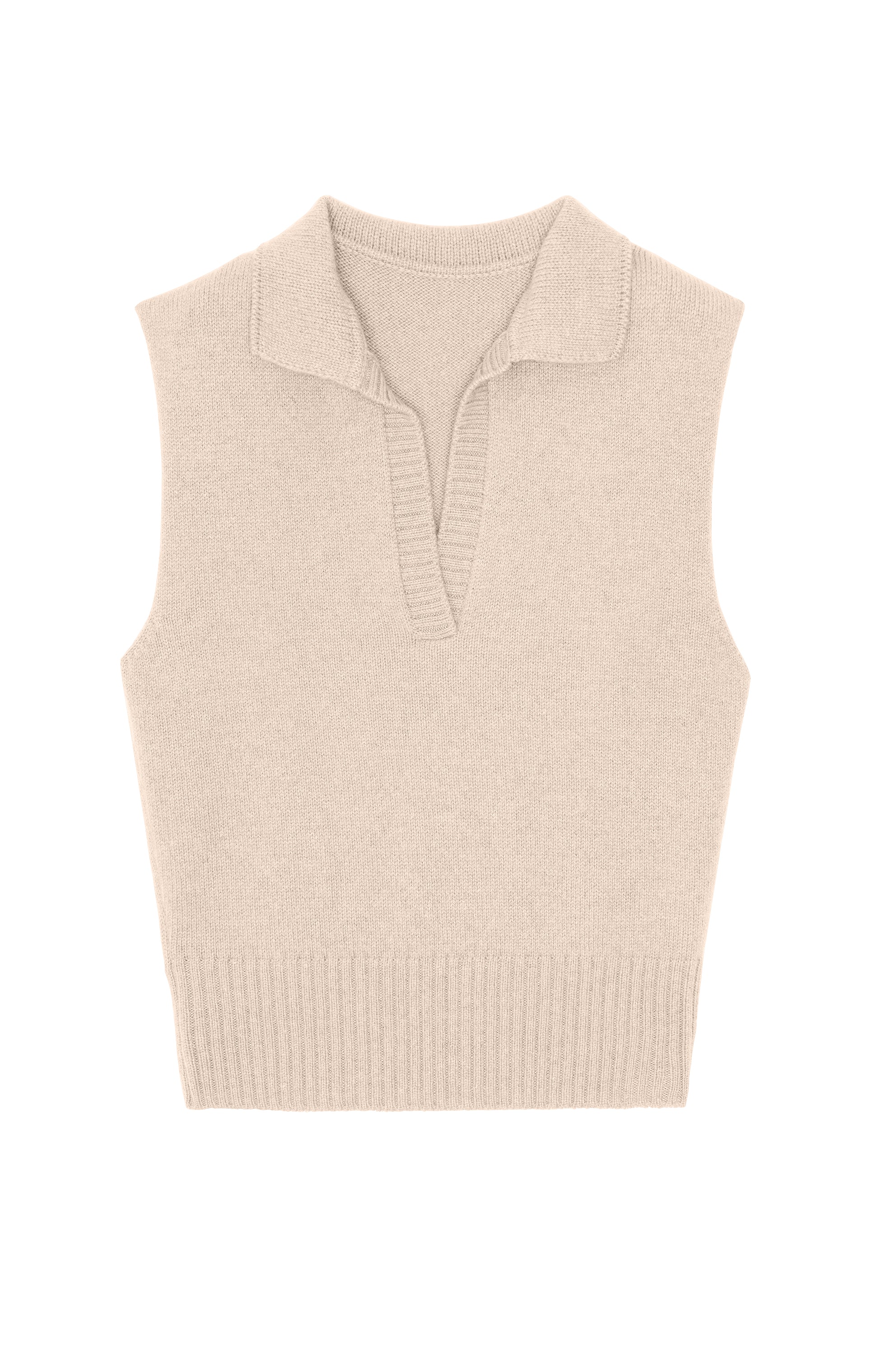 powder pink sleeveless cashmere top with polo collar