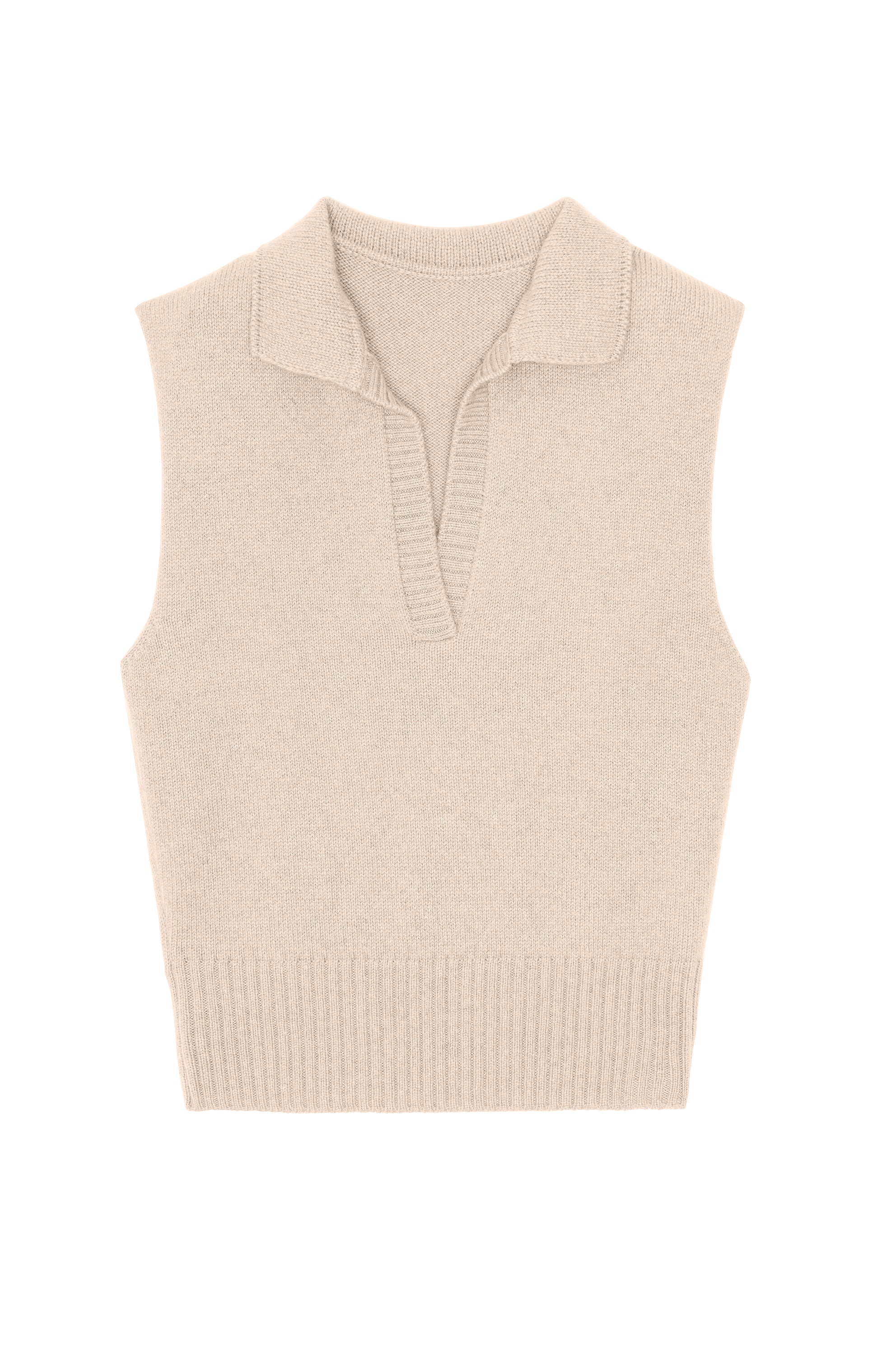 powder pink sleeveless cashmere top with polo collar
