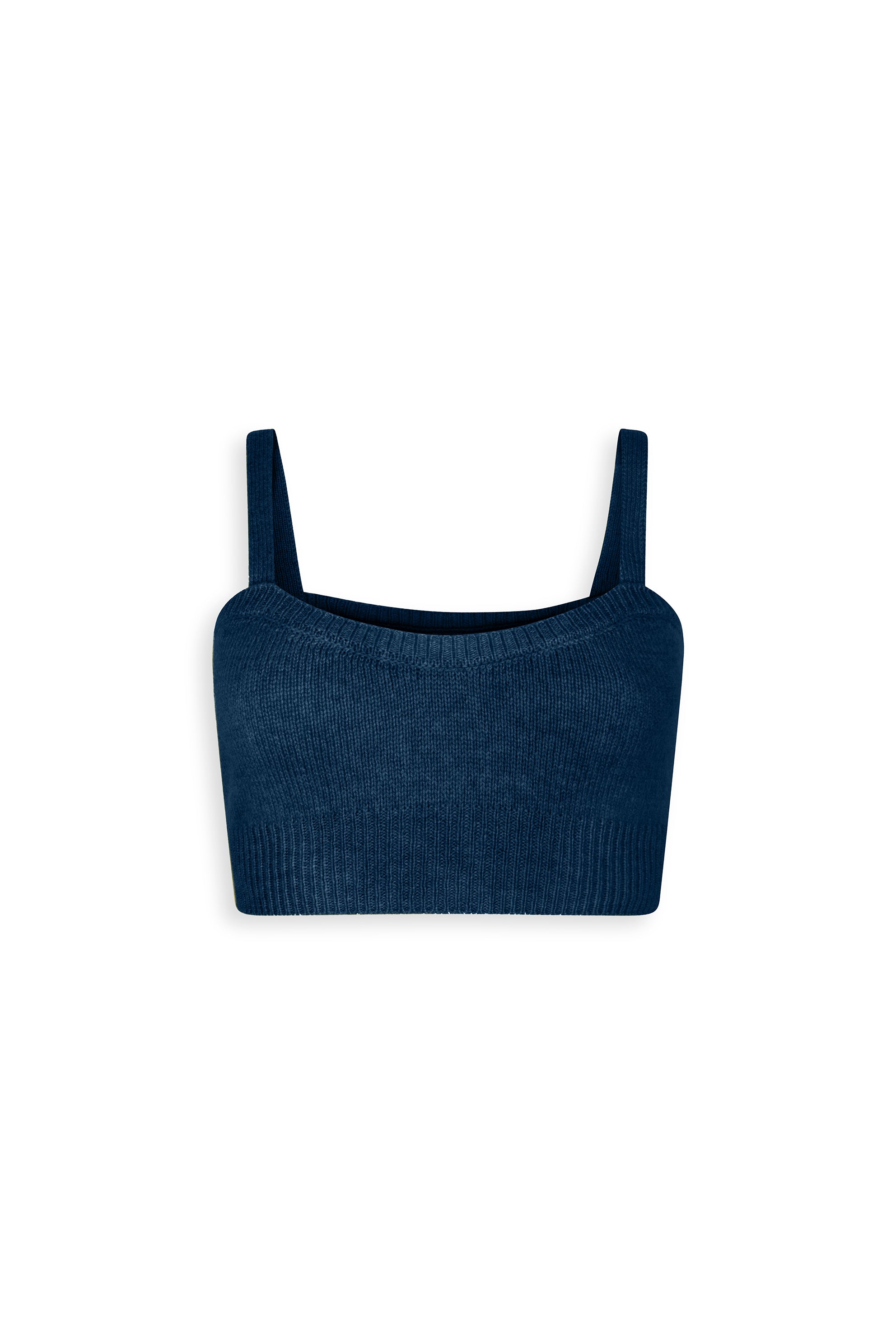 Dark blue cashmere crop top with straps