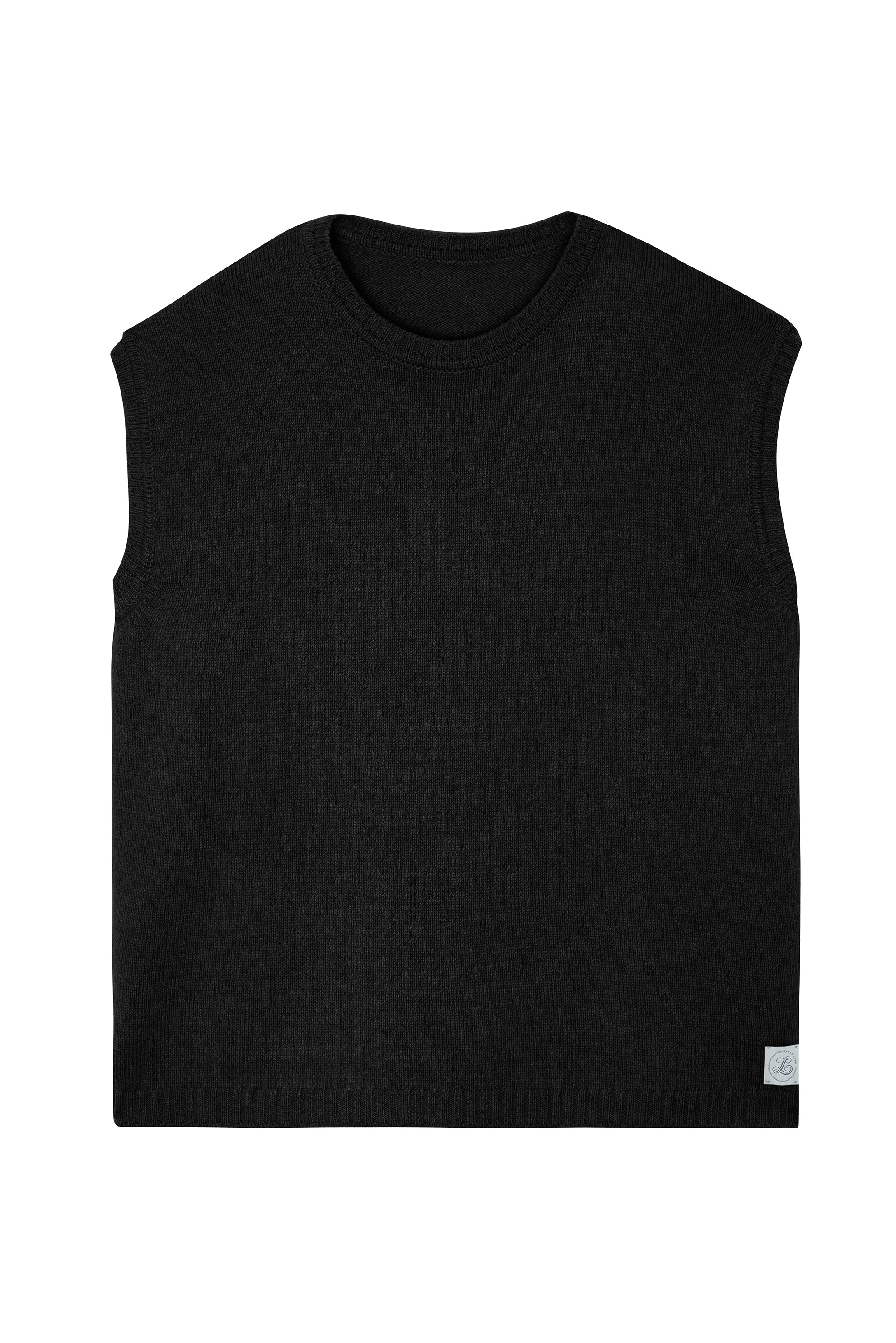 Black sleeveless cashmere sweater for layering
