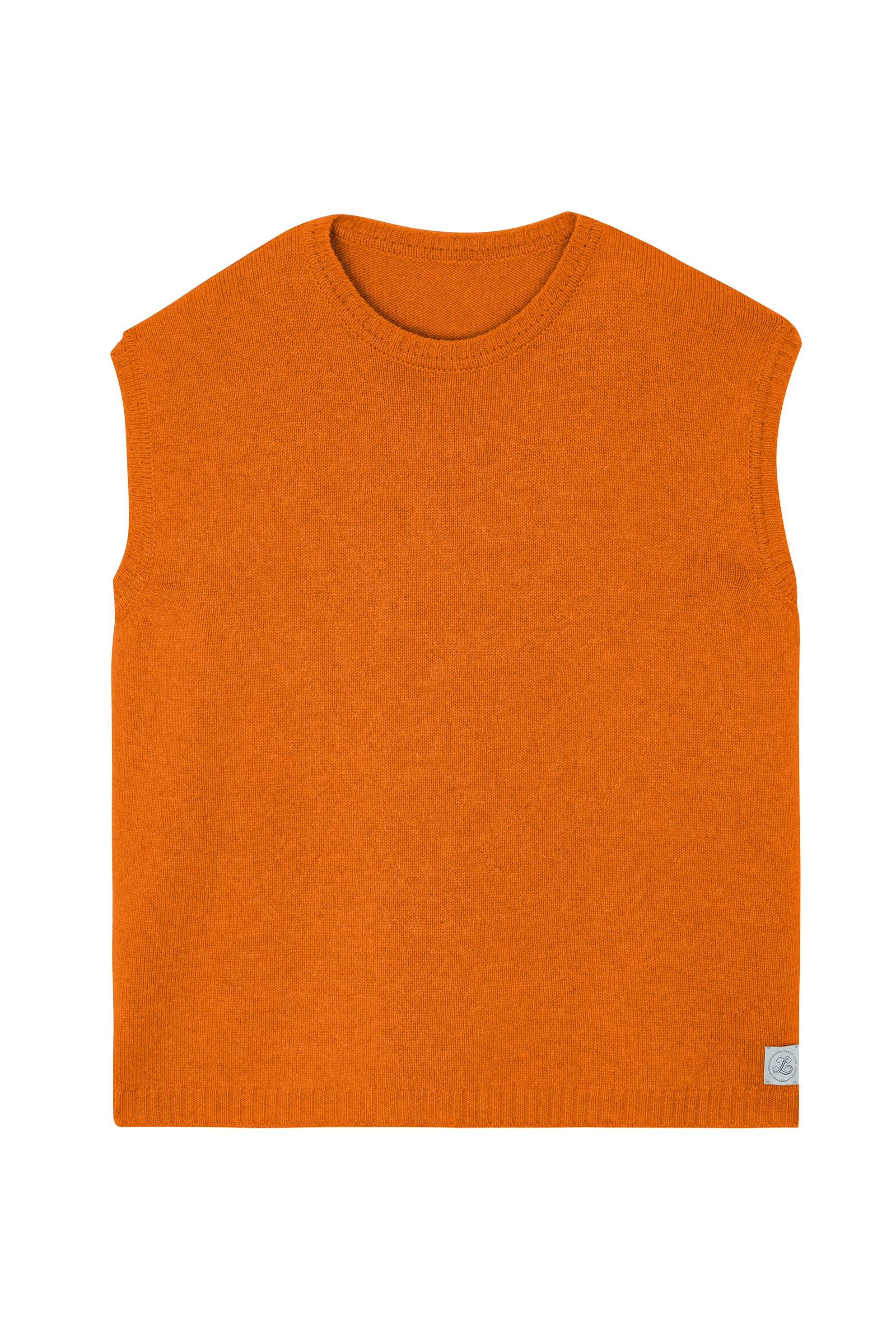 Orange sleeveless cashmere sweater for layering