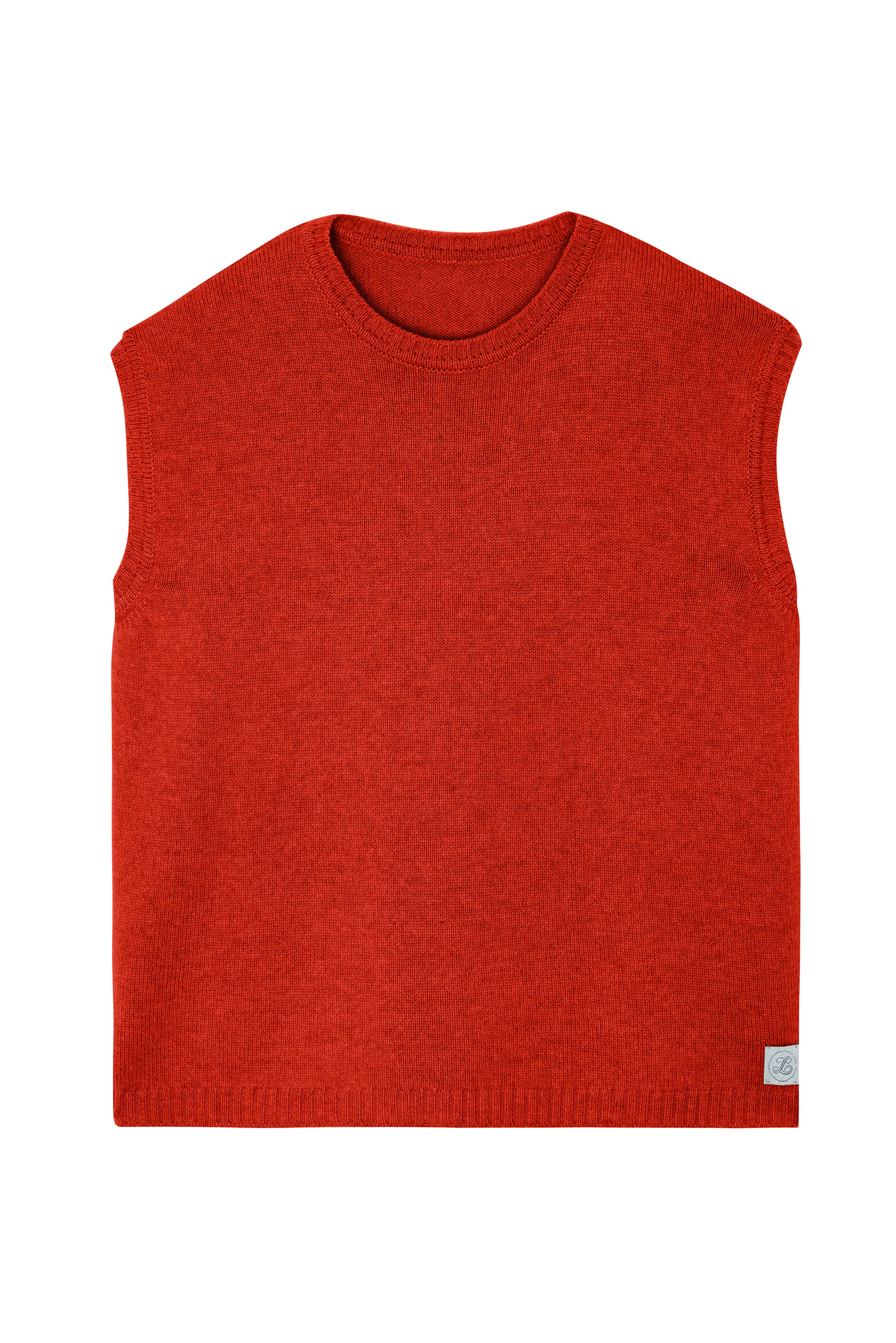 Bright red sleeveless cashmere sweater for layering