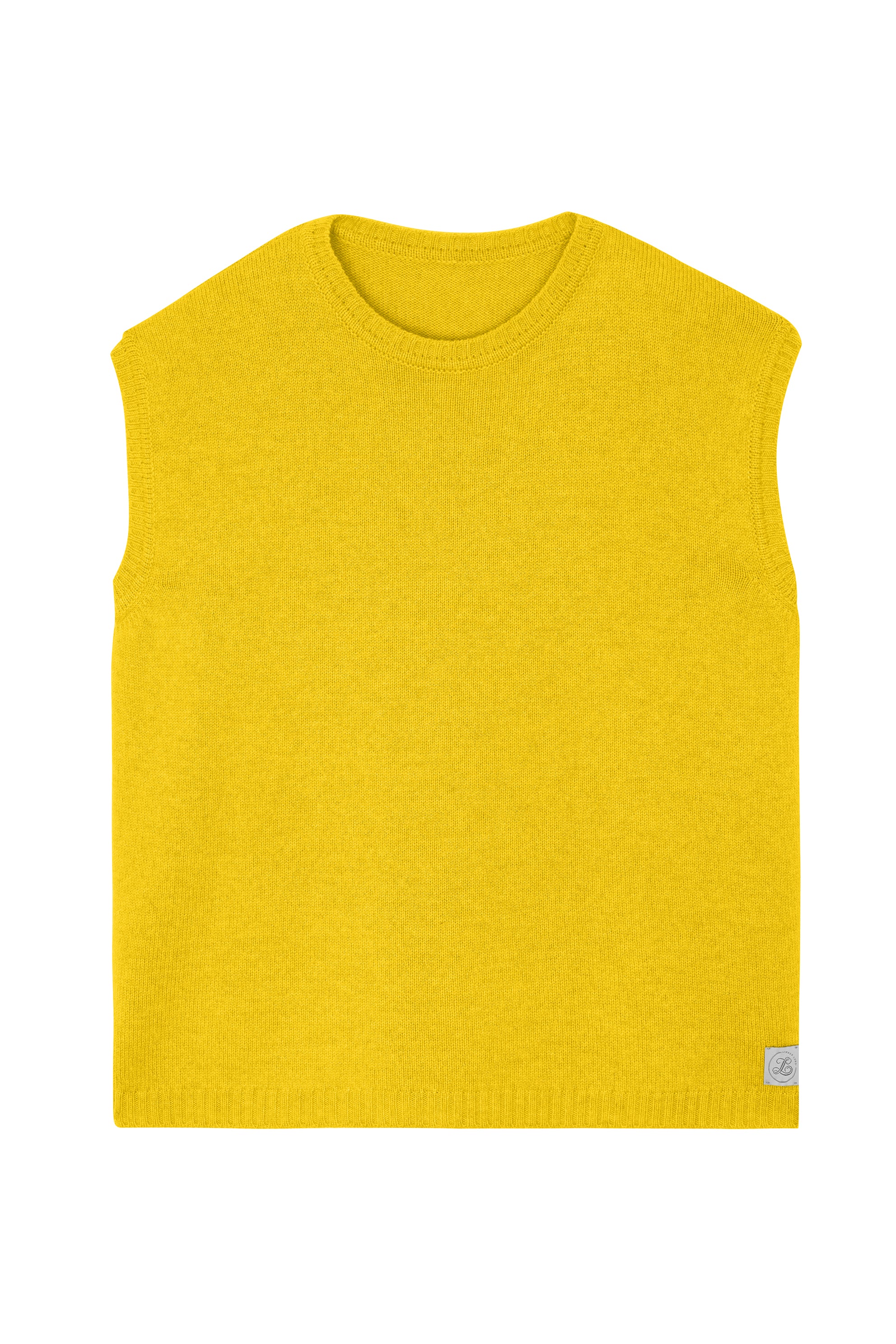 Bright yellow sleeveless cashmere sweater for layering