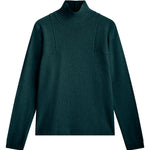 deep green cashmere turtle neck with deep modified drop sleeves