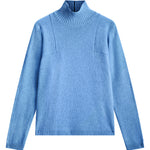 light blue cashmere turtle neck with deep modified drop sleeves