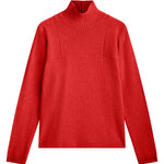 cherry red cashmere turtle neck with deep modified