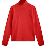 cherry red cashmere turtle neck with deep modified