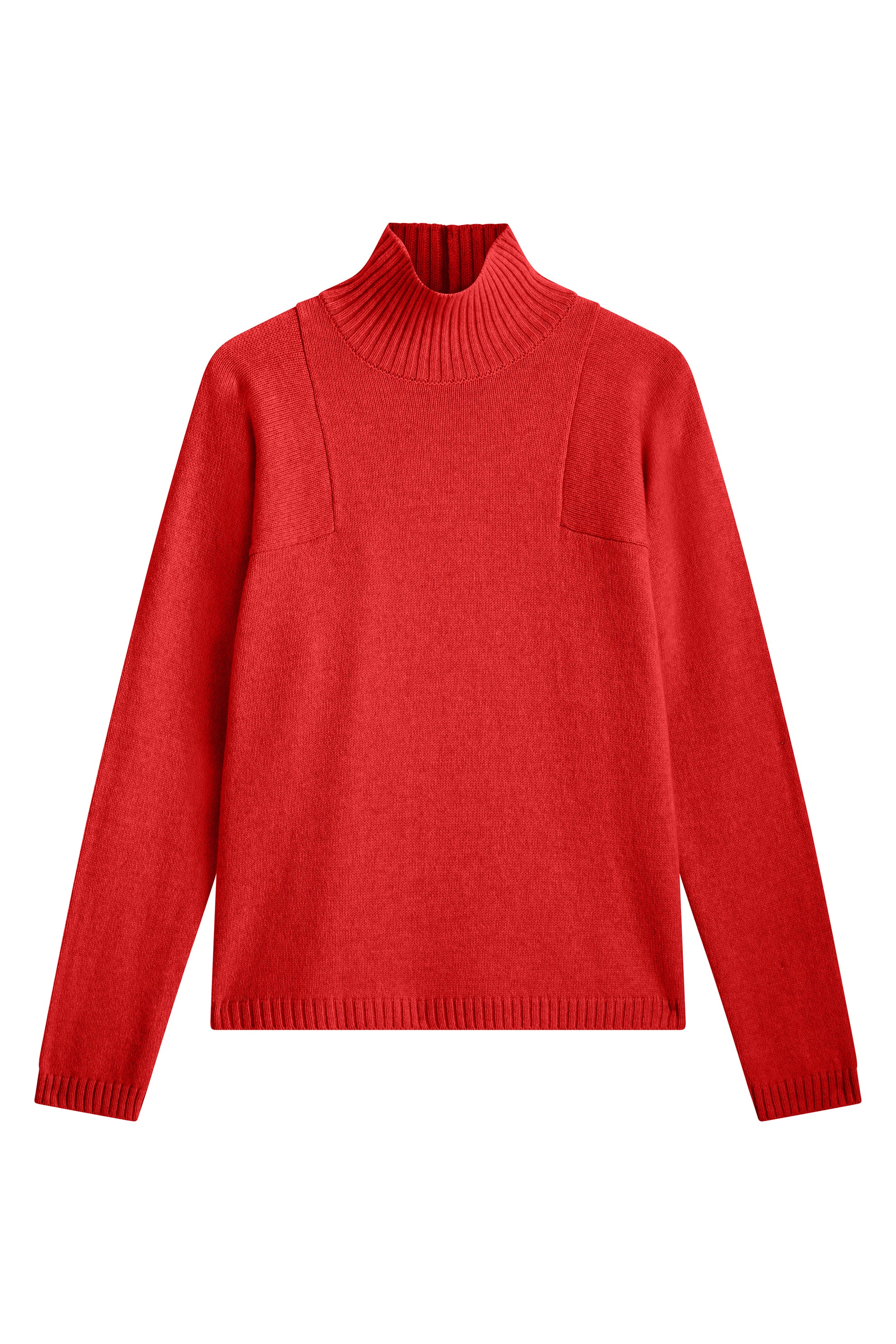 cherry red cashmere turtle neck with deep modified