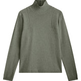 Greyish green cashmere turtle neck with deep modified drop sleeves