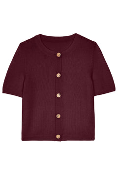 wine red short sleeve cardigan