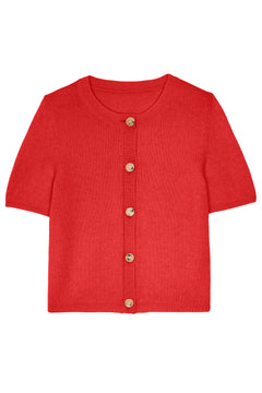 Bright red  Short Sleeve Cardigan made of cashmere 