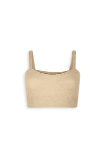 Cream cashmere crop top with straps.