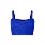 Cobalt cashmere crop top with straps. 