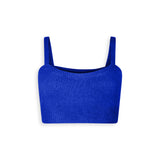 Cobalt cashmere crop top with straps. 