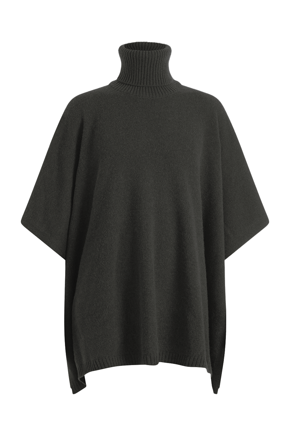 A dark grey turtleneck cashmere poncho with cut sides | Angela | Linnea Lund